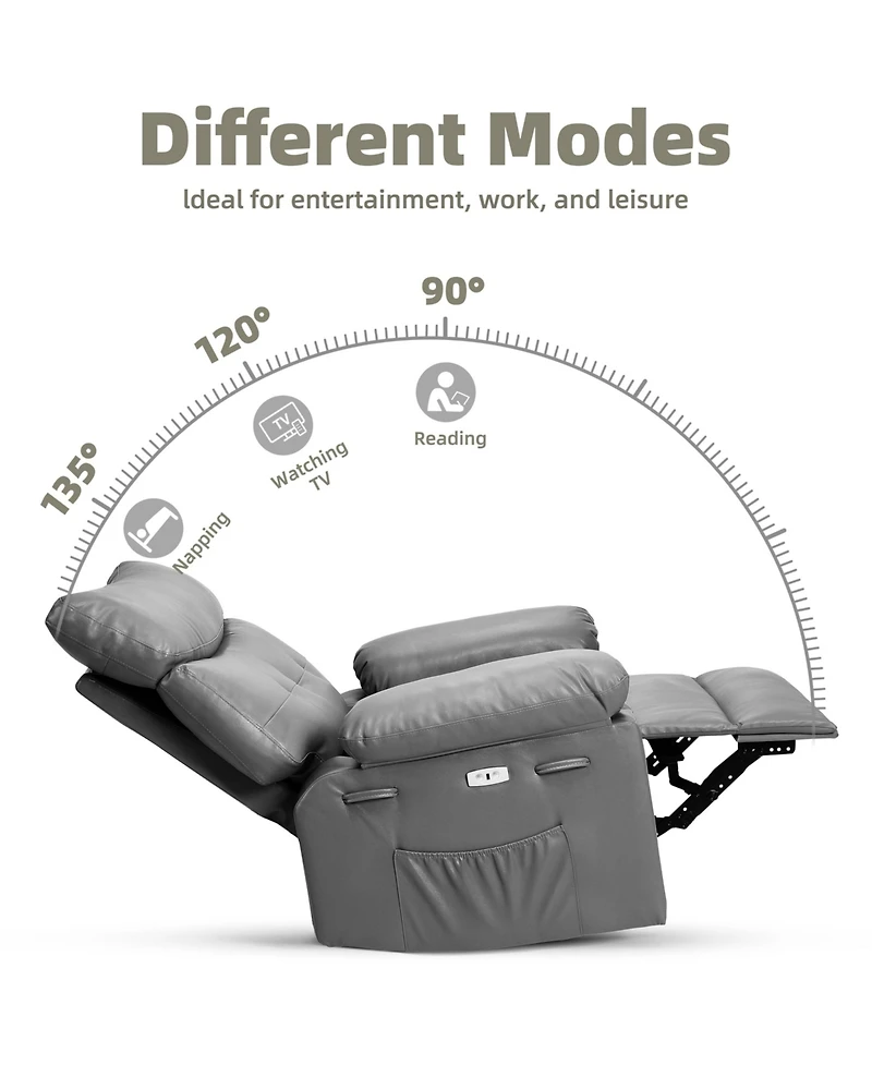 gaomon 360 Swivel Manual Recliner Chair, Pu Leather Single Sofa Seat with Side Pocket, 135 Degree Recline, for Living Room Bedroom