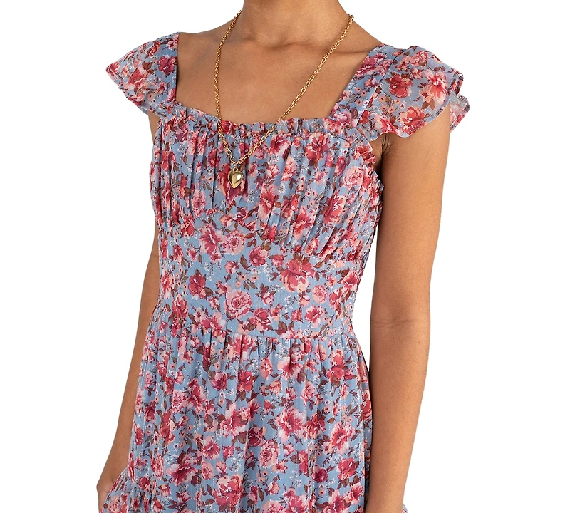 Rare Editions Girls' 7-16 Printed Floral Lurex Chiffon Dress