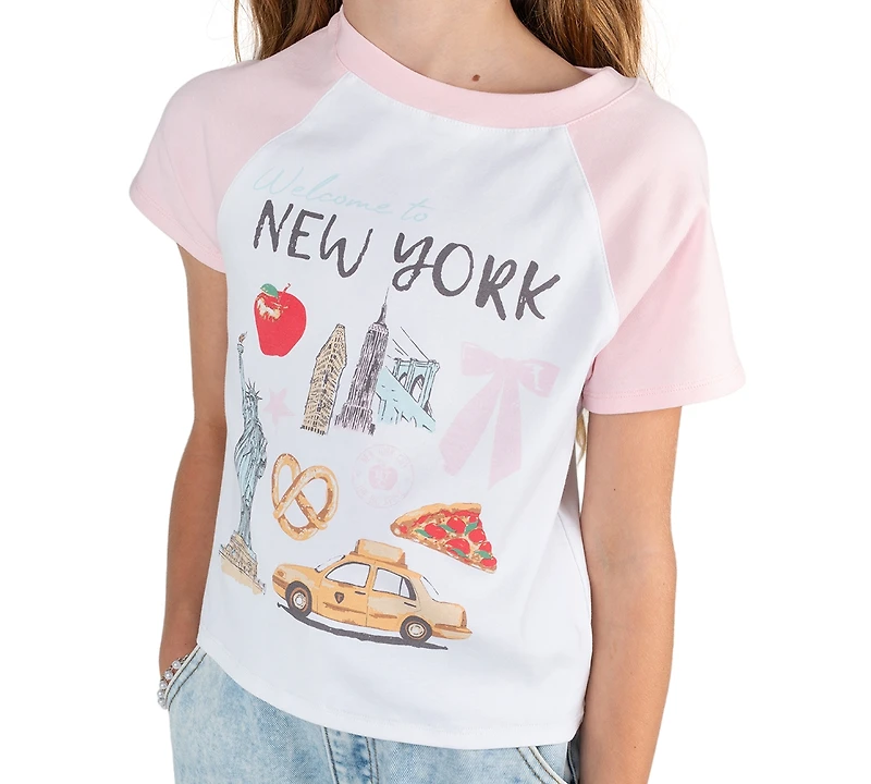 Tween Diva Girls' 7-16 Graphic Raglan T-Shirt and Denim Cargo Pants, 2-Piece Set