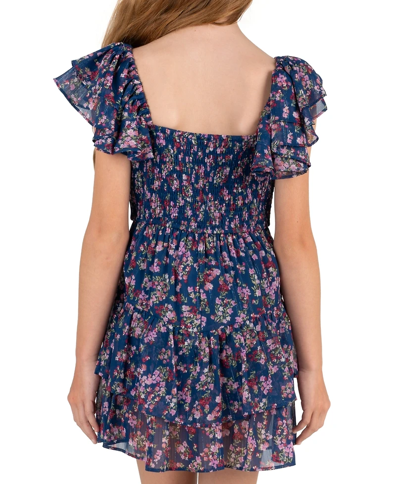 Rare Editions Girls' 7-16 Floral Lurex Stripe Chiffon Dress