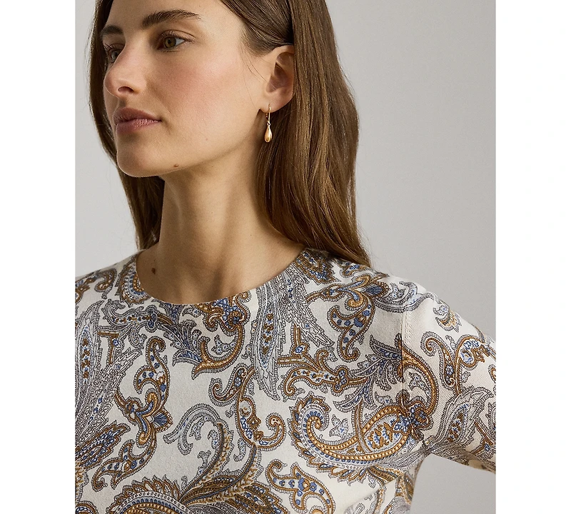Lauren Ralph Petite Paisley Print Crewneck Sweater