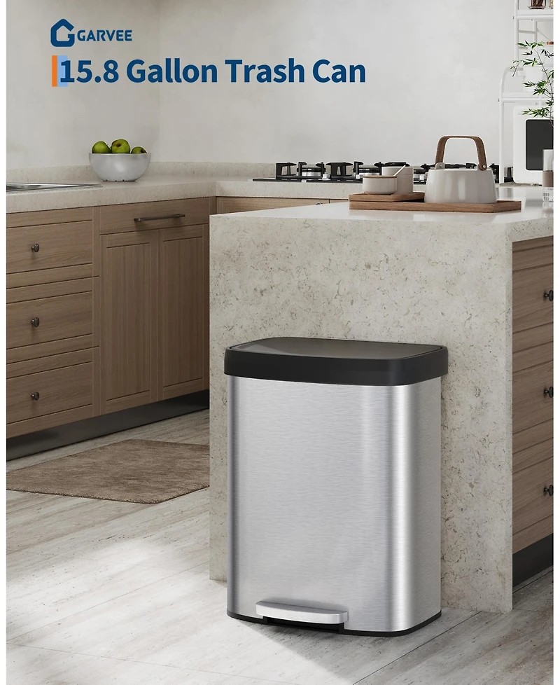 Gaomon Step-on Kitchen Stainless Steel Trash Can, Trash Bin with Soft-Close Lid