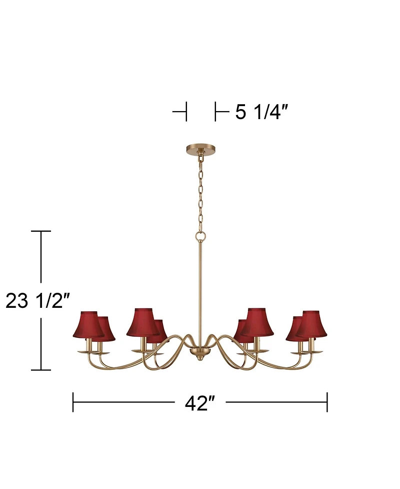 Franklin Iron Works Marinec 42" Wide Soft Gold 8-Light Chandelier with Red Shades