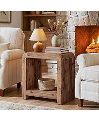 Tribesigns 2-Tier Solid Wood End Table Set of 2, Farmhouse Rustic Nightstand,Narrow Side Table with Storage Shelves