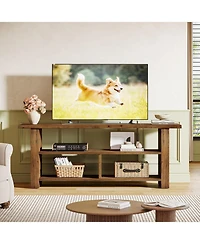 Tribesigns 63" Solid Wood Tv Stand for TVs up to 75 Inch, 3-Tier Farmhouse Wooden Entertainment Center, Low Media Console Television Stands