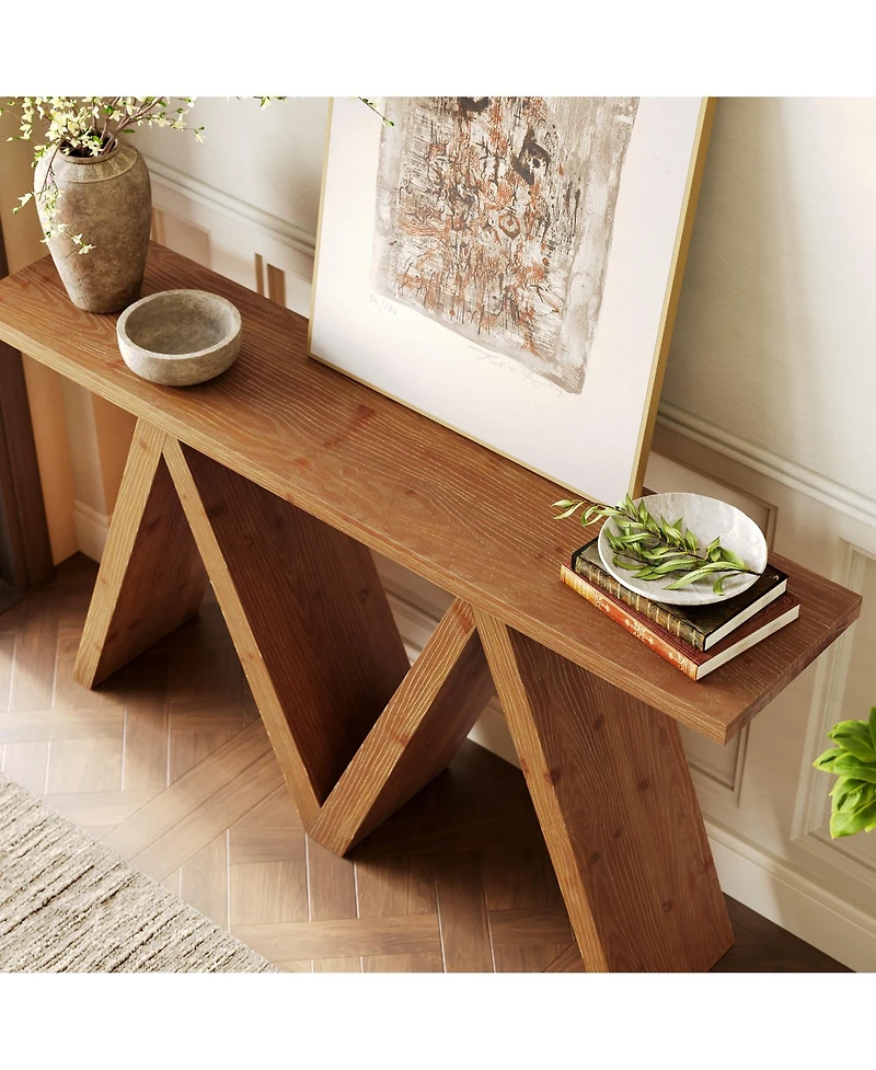 Tribesigns 63" Solid Wood Console Table with M-Shaped Base, Farmhouse Sofa Table for Entryway, Hallway, Living Room, Behind Sofa
