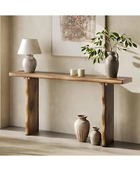 Tribesigns 63-Inch Solid Wood Console Sofa Table, Farmhouse Long Entryway Table Behind Couch
