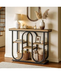 Tribesigns 4-Tier Industrial Console Table, 41.3'' Rustic Entryway Table with Open Shelves and Metal Frame