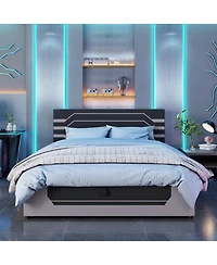 Streamdale Furniture Modern Queen Hydraulic Storage Gaming Bed Frame, Cyberpunk Design