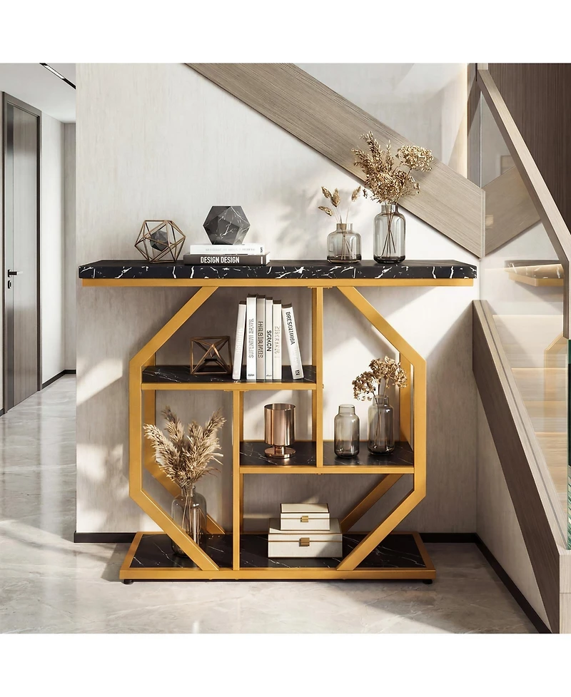 Slickblue Modern 4-Tier Console Table with Faux Marble Tabletop