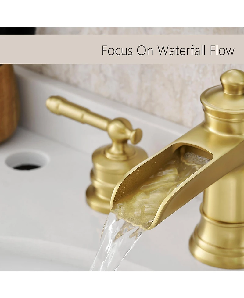 Phying Bathroom Faucets for Sink 3 Hole Nickel Gold 8 inch Widespread Bathroom Sink Faucet with Pop Up Drain Double Lever Handle Faucet