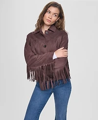Dkny Jeans Women's Fringe Detail Collared Button-Front Jacket
