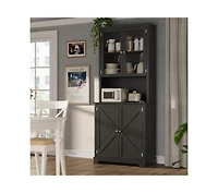 gaomon 72-Inch-Tall Kitchen Hutch Cabinet with Glass Doors, 41-Inch-Wide Freestanding Storage Cabinet with Charging Station and Led Lights