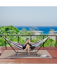 gaomon Double Hammock with Foldable Steel Stand and Carry Bag, Weight Capacity Indoor Outdoor Standing Hammock, Portable Cotton