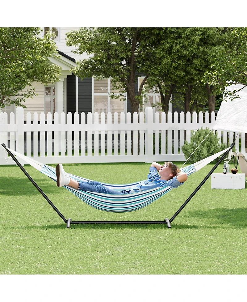 gaomon Double Hammock with Foldable Steel Stand and Carry Bag, Weight Capacity Indoor Outdoor Standing Hammock, Portable Cotton