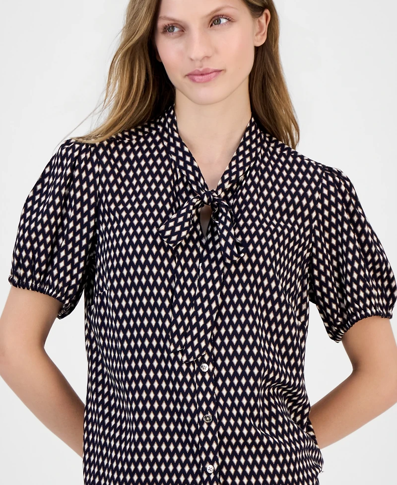 Nautica Women's Printed Puff-Sleeve Button-Front Shirt