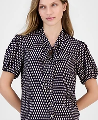Nautica Women's Printed Puff-Sleeve Button-Front Shirt