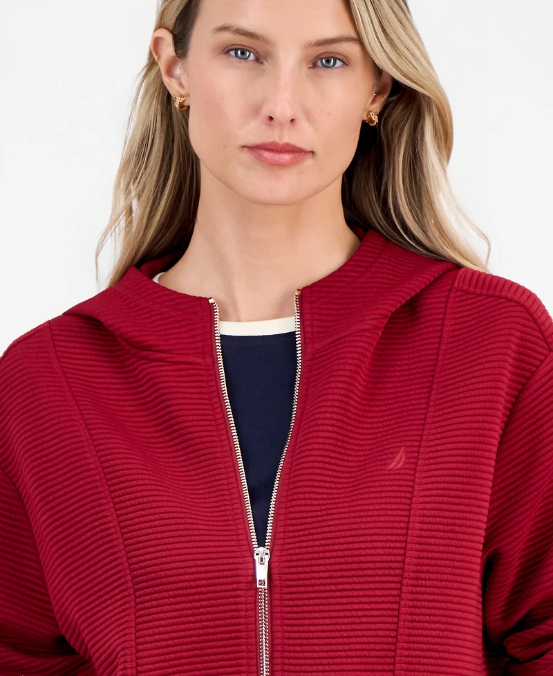 Nautica Women's Ottoman-Stitched Zippered Hoodie