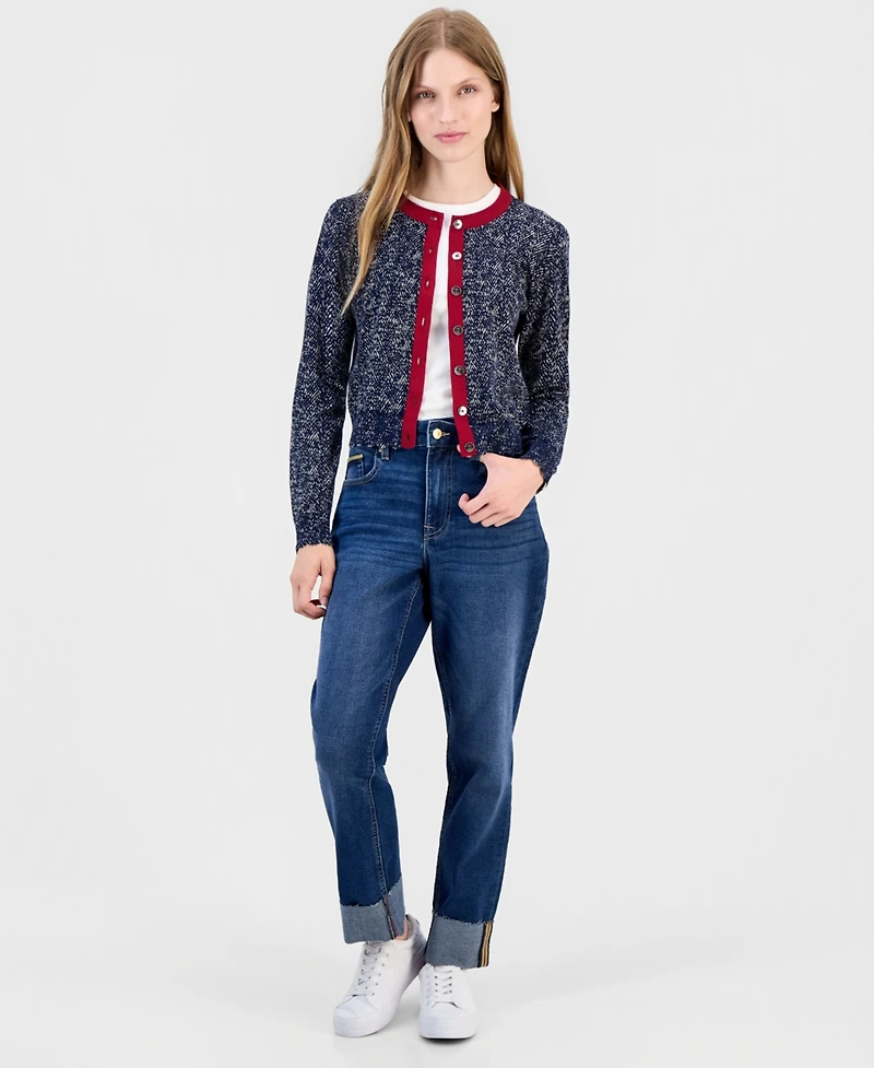 Nautica Women's Cotton Herringbone Cardigan Sweater