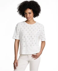 Lands' End Women's Short Sleeve Eyelet Crewneck T-Shirt