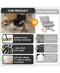 Rainsken Comfortable Glider Rocking Chair, Upholstered Teddy fabric Accent Chairs, Solid Wood Frame, for Living Rooms Bedrooms Offices