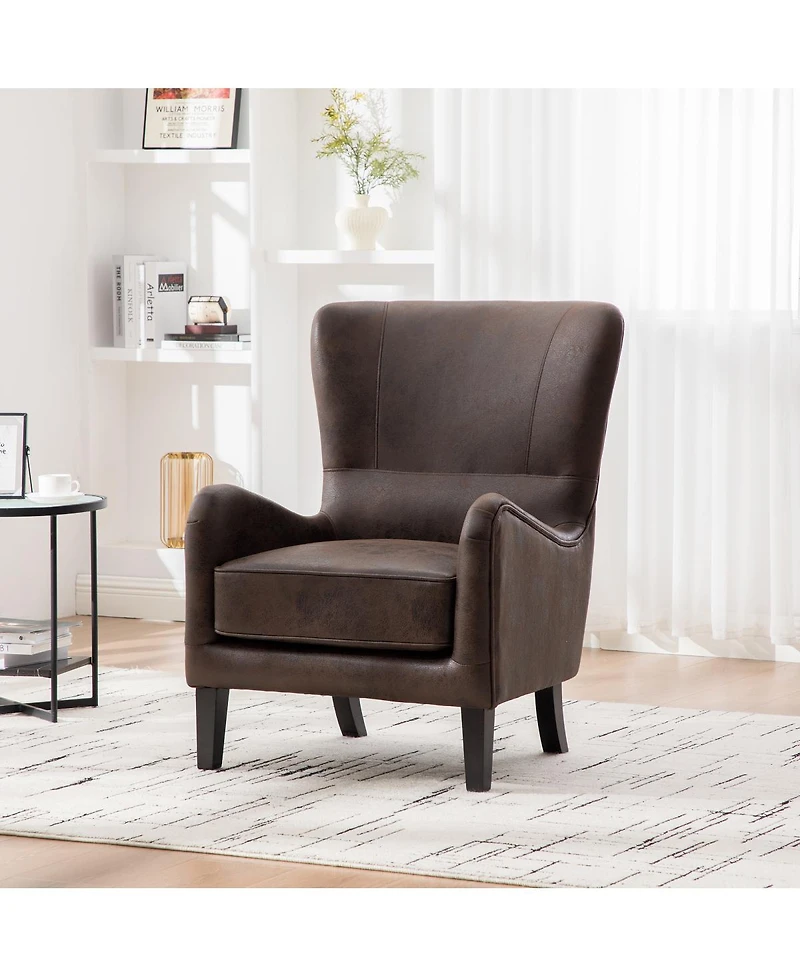 Streamdale Furniture 28"W Pu Leather High Back Wingback Accent Chair with Solid Wood Legs