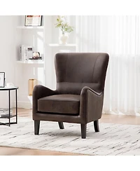 Streamdale Furniture 28"W Pu Leather High Back Wingback Accent Chair with Solid Wood Legs