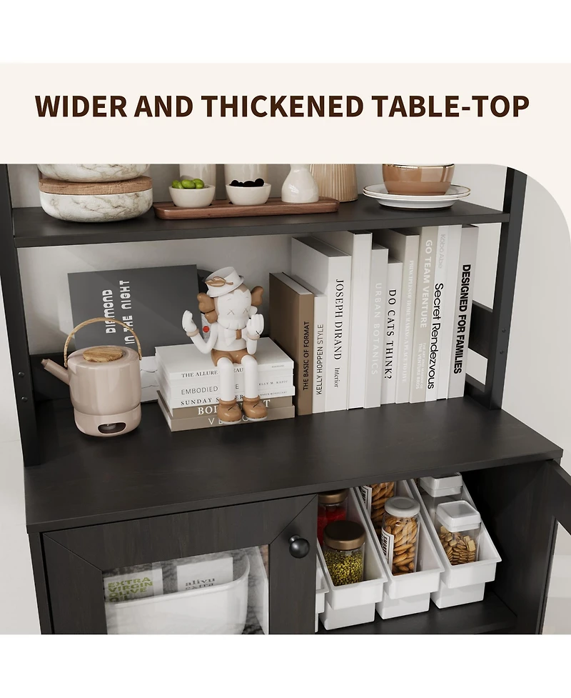 Gaomon 67" Home Bar Cabinet, Wine Storage with Built-in Power Outlets, Led Lighting for Living Room