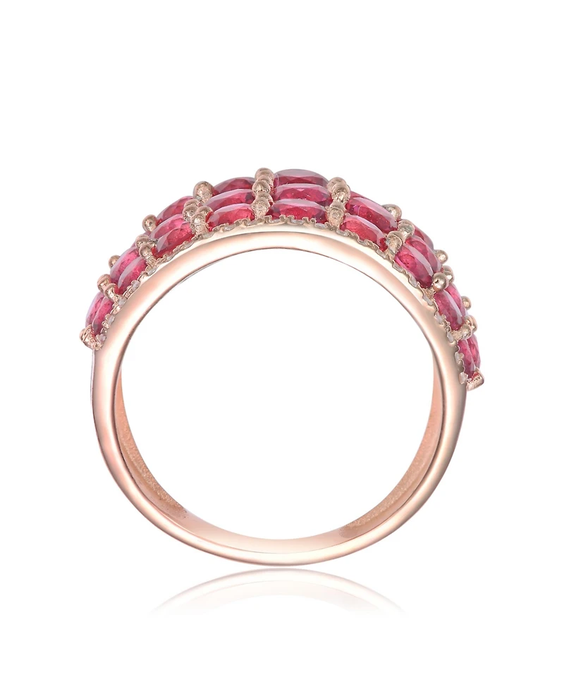 Red Round Shaped Cubic Zirconia Stone 18K Rose Gold Plated Sterling Silver Ring