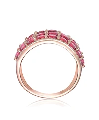 Red Round Shaped Cubic Zirconia Stone 18K Rose Gold Plated Sterling Silver Ring