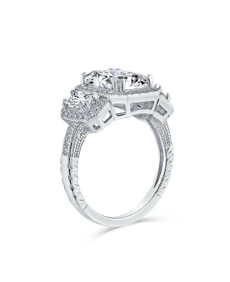 Bling Jewelry Art Deco Style Statement Engagement Ring 3CT Cz Cubic Zirconia Emerald Cut Baguette Sterling Silver