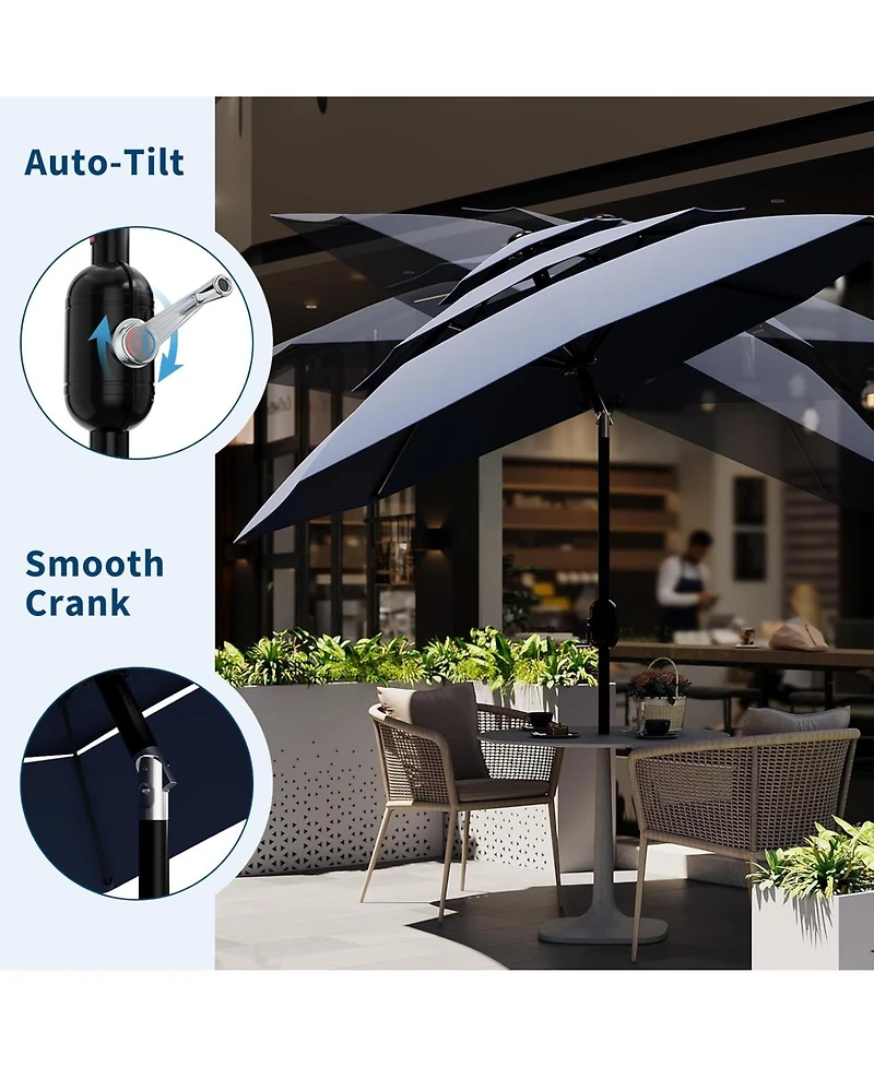 Xo Patio Umbrella with Vented Canopy, Outdoor Market Table Umbrella with Crank Lift & Push Button Tilt, 8-Rib Steel Frame Uv-Resistant Shade