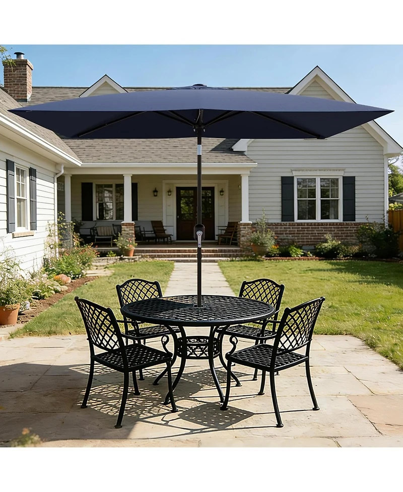 Xo Rectangular Patio Umbrella with Crank Lift, Outdoor Market Table Umbrella with Vented Canopy, 6-Rib Steel Frame Uv-Resistant Shade