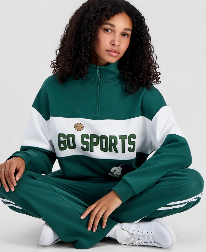 Peanuts Juniors' Snoopy Varsity Quarter-Zip Fleece Pullover Sweatshirt