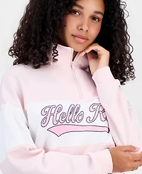 Sanrio Juniors' Hello Kitty Varsity Quarter-Zip Fleece Pullover Sweatshirt