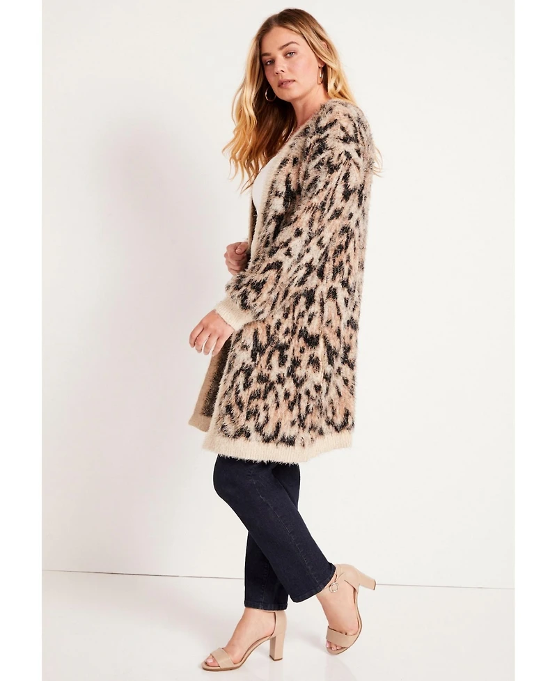 June + Vie Women's Leopard-Print Eyelash Cardigan