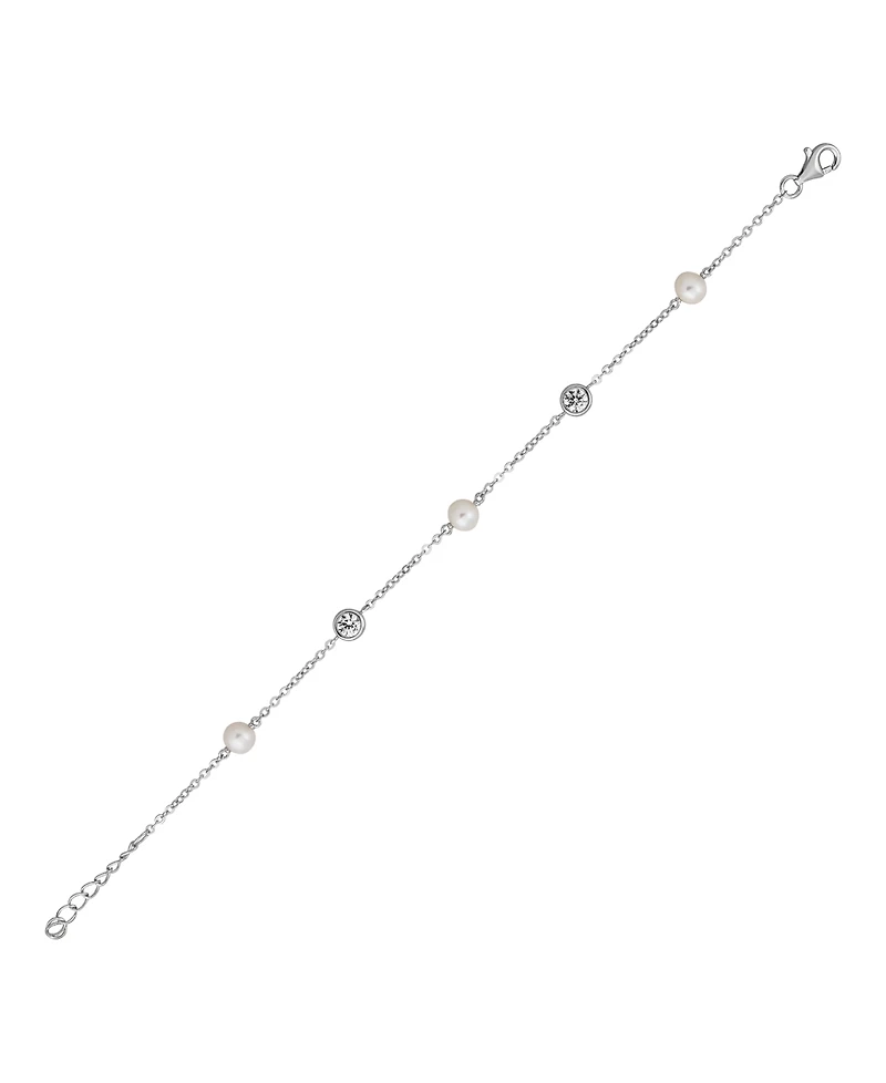 Arabella Cultured Freshwater Pearl (5-5.5mm) & White Cubic Zirconia (9/10 ct. t.w.) Bracelet in Sterling Silver
