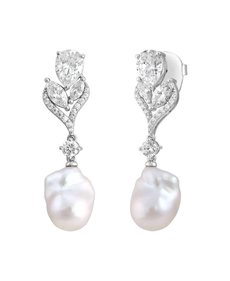 Arabella Baroque Cultured Freshwater Pearl (11-12mm) & White Cubic Zirconia (6-3/8 ct. t.w.) Drop Earrings in Sterling Silver