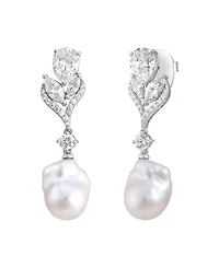 Arabella Baroque Cultured Freshwater Pearl (11-12mm) & White Cubic Zirconia (6-3/8 ct. t.w.) Drop Earrings in Sterling Silver