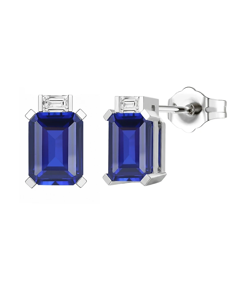 Macy's Lab-Grown Sapphire (2-1/3 ct. t.w.) & Lab-Grown White Sapphire (1/10 ct. t.w.) Earrings in Sterling Silver