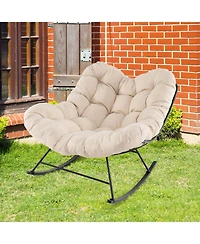 Costway Indoor Outdoor Rocking Chair, Oversized Egg Papasan Chair with Padded Cushion