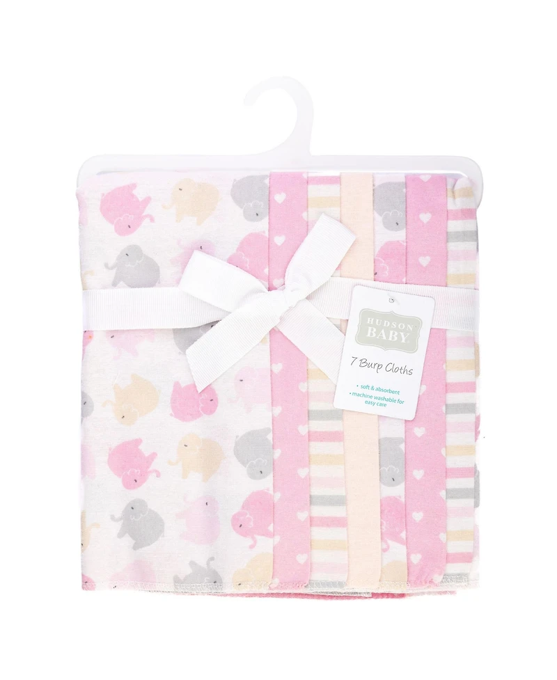 Hudson Baby Girl Cotton Poly Flannel Burp Cloths 7-Pack, Girl Elephant