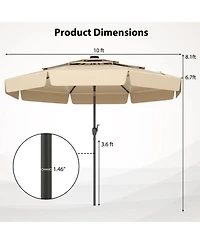 Gouun 10 feet Solar Patio Umbrella with 32 Led Lights, 3-Tier Vented Top and Ruffled Edges