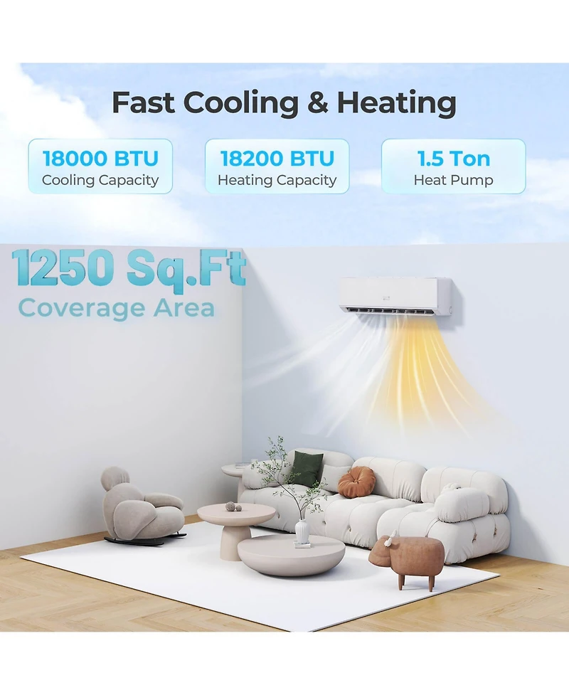 Costway 18000 Btu Mini Split Air Conditioner and Heater 25 SEER2 208-230V Ac Unit