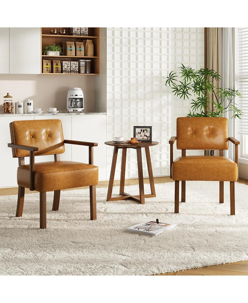 gaomon Mid Century Modern Accent Chair, Faux Leather Armchair with Button Tufted Back