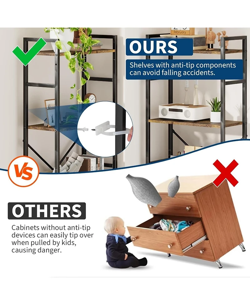 gaomon Industrial Bookcase, 4-Tier Large Bookshelf with Unique Tree Design Shelves, Heavy-Duty Open Storage Shelf with Steel Frame