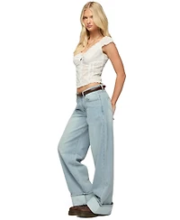 Edikted Women's Contrast Heart Low Rise Baggy Jeans