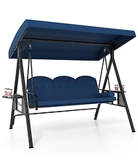 Gouun 3-Seat Outdoor Patio Porch Swing Chair with Adjustable Canopy, Cushions, Pillow and Side Trays
