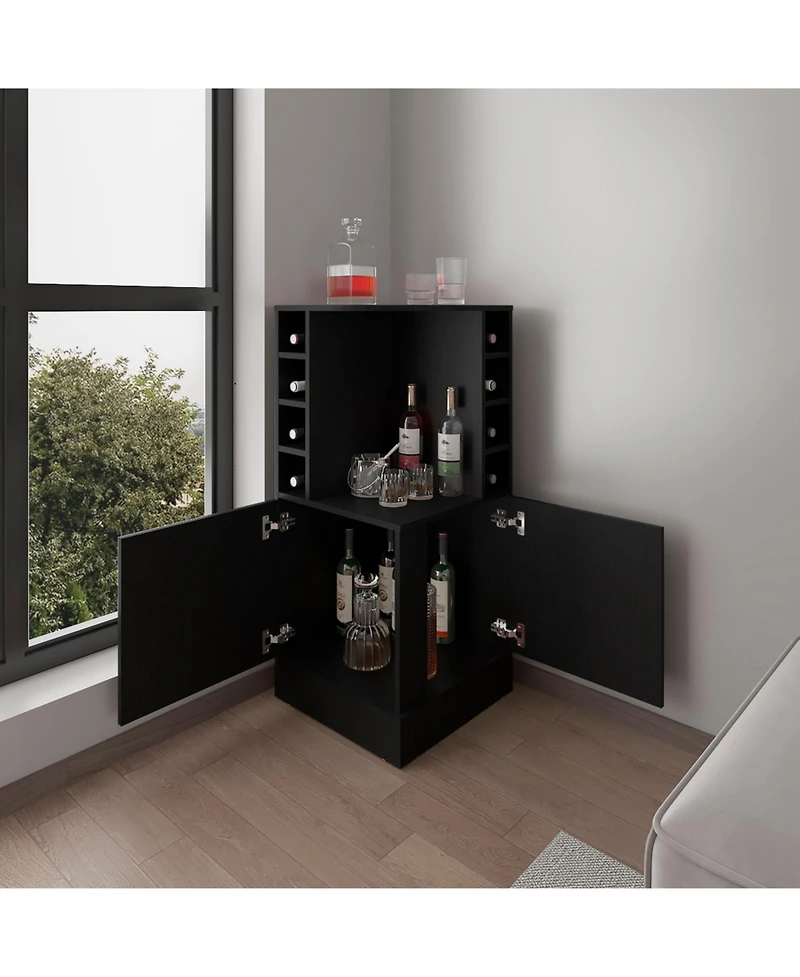 Flynama 2-Door Bar Cabinet with 8 Wine Bottle Compartments, Compact Freestanding Home Bar Storage