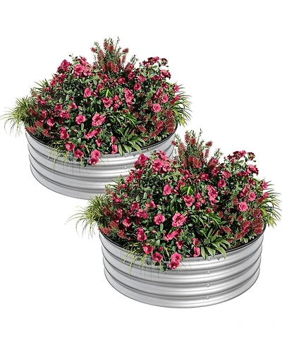 Xo Round Galvanized Raised Garden Bed 2x1 ft, Metal Planter Box Set, Rustproof Open Bottom, Vegetables and Flowers